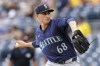 Seattle Mariners starting pitcher George Kirby delivers during the first inning of a baseball game against the Pittsburgh Pirates, Sunday, Aug. 18, 2024, in Pittsburgh. (AP Photo/Matt Freed)