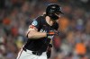 Baltimore Orioles' Gunnar Henderson advances toward first base after hitting a single during the fourth inning of a baseball game against the Tampa Bay Rays, Friday, Sept. 6, 2024, in Baltimore. (AP Photo/Stephanie Scarbrough)