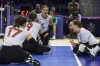 Members of Canada's Women's Sitting Volleyball Team celebrate during play against Rwanda at the 2024 Paralympics in Paris, France on Monday, Sept. 2, 2024. THE CANADIAN PRESS/HO - CANADIAN PARALYMPIC COMMITTEE, Michael P. Hall **MANDATORY CREDIT**