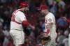 St. Louis Cardinals' Pedro Pages, left, and teammate Michael Siani celebrate a 2-0 victory over the Seattle Mariners in a baseball game Saturday, Sept. 7, 2024, in St. Louis. (AP Photo/Jeff Roberson)