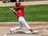 JOHN WOODS / FREE PRESS Winnipeg Goldeyes&rsquo; Roby Enriquez 17) watches his hit during their game against the Fargo-Moorhead Redhawks in Winnipeg Sunday, July 7, 2024.