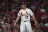 St. Louis Cardinals starting pitcher Andre Pallante celebrates after striking out Pittsburgh Pirates' Jared Triolo to end the top of the seventh inning of a baseball game Monday, Sept. 16, 2024, in St. Louis. (AP Photo/Jeff Roberson)