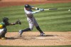 New York Yankees' Aaron Judge hits during the fifth inning of a baseball game against the Oakland Athletics in Oakland, Calif., Sunday, Sept. 22, 2024. (AP Photo/Nic Coury)