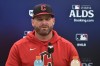 Cleveland Guardians manager Stephen Vogt speaks during a news conference before Game 2 of baseball's AL Division Series against the Detroit Tigers, Monday, Oct. 7, 2024, in Cleveland. (AP Photo/Phil Long)
