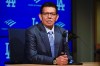 FILE - Former Los Angeles Dodgers pitcher Fernando Valenzuela speaks during a news conference ahead of his jersey retirement ceremony at a baseball game between the Dodgers and the Colorado Rockies, Aug. 11, 2023, in Los Angeles. Fernando Valenzuela, the Mexican-born phenom for the Los Angeles Dodgers who inspired “Fernandomania” while winning the NL Cy Young Award and Rookie of the Year in 1981, has died Tuesday, Oct. 22, 2024. (AP Photo/Ryan Sun, File)
