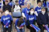 People react as they watch a live view of Game 4 of the baseball World Series between the Los Angeles Dodgers and the New York Yankees during a public viewing event in Oshu, northeastern Japan, the hometown of Shohei Ohtani of the Dodgers, Wednesday, Oct. 30, 2024. (AP Photo/Eugene Hoshiko)
