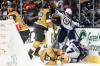 Ian Maule / The Associated Press
                                Vegas Golden Knights right wing Cole Schwindt and defenceman Nicolas Hague collide with Winnipeg Jets left wing Alex Iafallo and centre Vladislav Namestnikov during the first period Friday in Las Vegas.