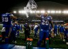 Winnipeg Blue Bombers' Brady Oliveira (20) celebrates on the bench against the Saskatchewan Roughriders during the second half of CFL Western Conference final action in Winnipeg Saturday, November 9, 2024.    THE CANADIAN PRESS/John Woods