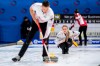 Canada's Jocelyn Peterman and Brett Gallant, left, in action during the Round Robin game between England and Canada at the World Mixed Doubles Curling Championship 2022, at the Sous-Moulin Sports Centre, in Geneva, Switzerland, Wednesday, April 27, 2022. THE CANADIAN PRESS/AP, Keystone - Martial Trezzini