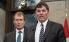 Immigration, Refugees and Citizenship Minister Marc Miller looks on as Minister of Public Safety, Democratic Institutions and Intergovernmental Affairs and Finance Minister Dominic LeBlanc speaks during an availability in Ottawa, Tuesday, Dec. 17, 2024. THE CANADIAN PRESS/Adrian Wyld