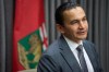 Manitoba Premier Wab Kinew speaks to the media at the Manitoba Legislative Building in Winnipeg on Tuesday, November 19, 2024. The Manitoba government's plan to replace paper health cards with more durable and modern plastic ones is running a bit behind schedule. THE CANADIAN PRESS/David Lipnowski