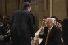 President-elect Donald Trump points to Elon Musk in Notre Dame Cathedral as France's iconic cathedral is formally reopening its doors for the first time since a devastating fire nearly destroyed the 861-year-old landmark in 2019, Saturday, Dec. 7, 2024 in Paris. (AP Photo/Thibault Camus, Pool)