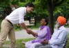Prime Minister Justin Trudeau, left, greets people in a park in his Papineau riding in Montreal, Wednesday, July 3, 2024. THE CANADIAN PRESS/Christinne Muschi