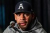 Toronto Argonauts running back Andrew Harris speaks to the media during a media day ahead of the 109th Grey Cup in Regina on Thursday, Nov. 17, 2022. Harris is back in the CFL. The league's all-time leading Canadian rusher joined the Saskatchewan Roughriders staff Monday as running backs coach.THE CANADIAN PRESS/Heywood Yu