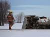Michael Blume / PortageOnline News
                                Emergency crews at a three-vehicle crash involving a stolen truck on Highway 26, near Portage la Prairie, Wednesday morning. A 28-year-old woman driving an SUV, a High Bluff resident, was pronounced dead at the scene.