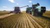 Colin Penner and his father, Calvin, drive combines to get their oat field harvested in 2020. (Mike Deal / Free Press files)