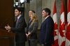 Prime Minister Justin Trudeau addresses media following the imposition of a raft of tariffs by U.S. President Donald Trump against Canada, Mexico and China, in Ottawa, Saturday, Feb. 1, 2025. Minister of Public Safety David McGuinty, left to right, Global Affairs Minister Melanie Joly and Minister of Governmental Affairs Dominic LeBlanc look on. THE CANADIAN PRESS/Justin Tang