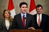 Prime Minister Justin Trudeau addresses media following the imposition of a raft of tariffs by U.S. President Donald Trump against Canada, Mexico and China, in Ottawa, Saturday, Feb. 1, 2025. Tariffs of 10 per cent on Canadian energy and 25 per cent on everything else will begin on Feb. 4. (Justin Tang / The Canadian Press)