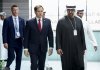 U.S. Secretary of State Marco Rubio, center, walks with United Arab Emirates President Sheikh Mohamed bin Zayed Al Nahyan as they meet at ADNEC Centre Abu Dhabi in Abu Dhabi, United Arab Emirates, Wednesday, Feb. 19, 2025. (Evelyn Hockstein/Pool Photo via AP)
