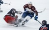 Winnipeg Jets' Vladislav Namestnikov (7) and Colorado Avalanche's Mikko Rantanen (96) collide during first period NHL action in Winnipeg on Thursday, November 7, 2024. THE CANADIAN PRESS/John Woods