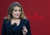 Liberal Party of Canada leadership candidate Chrystia Freeland speaks to the media following their English-language Liberal Leadership debate in Montreal on Tuesday, Feb. 25, 2025. THE CANADIAN PRESS/Christinne Muschi