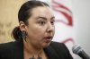 Grand Chief Kyra Wilson, Assembly of Manitoba Chiefs speaks to media at an Assembly of Manitoba Chiefs press conference in Winnipeg on March 27, 2025. THE CANADIAN PRESS/John Woods