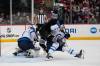 Frank Franklin II / THE ASSOCIATED PRESS FILES
                                Winnipeg Jets&rsquo; Dylan DeMelo (right) defends the net when the Jets played the New Jersey Devils earlier this month.