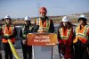 Manitoba Premier Wab Kinew speaks to media at a search facility site with families of Morgan Harris and Marcedes Myran, whose remains police believe were sent to the landfill just north of Winnipeg, Wednesday, Oct. 23, 2024. THE CANADIAN PRESS/John Woods