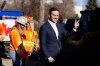 Conservative Leader Pierre Poilievre gestures toward the cameras after greeting and handing out donuts to members at LiUNA! Local 527's training centre on Friday, March 21, 2025. THE CANADIAN PRESS/Justin Tang