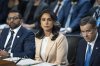 Director of National Intelligence Tulsi Gabbard, center, is flanked by FBI Director Kash Patel, left, and CIA Director John Ratcliffe, as the Senate Intelligence Committee holds its worldwide threats hearing, on Capitol Hill in Washington, Tuesday, March 25, 2025. (AP Photo/J. Scott Applewhite)