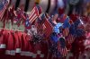 U.S. flag themed wearables are displayed at the Yiwu International Trade Market in Yiwu, eastern China's Zhejiang province, Thursday, April 10, 2025. (AP Photo/Ng Han Guan)