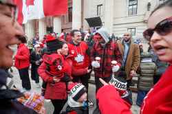 Manitoba Premier Wab Kinew was present at the rally meeting and greeting the public. (John Woods / Free Press)