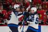 Erin Hooley / The Associated Press
                                Winnipeg Jets centre Mark Scheifele, left, and winger Cole Perfetti celebrate after Perfetti&rsquo;s game-winning shootout goal against the Chicago Blackhawks Saturday, in Chicago.