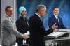 The Canadian Press
                                Conservative Leader Pierre Poilievre (right), New Democratic Party Leader Jagmeet Singh (second from left) and Bloc Québécois Leader Yves-François Blanchet (left) react as Liberal Leader Mark Carney speaks during the French-language federal leaders&rsquo; debate in Montreal on Wednesday.