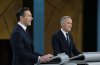 Conservative Leader Pierre Poilievre, left, and Liberal Leader Mark Carney participate in the English-language federal leaders' debate in Montreal on Thursday, April 17, 2025. THE CANADIAN PRESS/Adrian Wyld