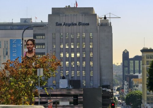 FILE - The Los Angeles Times building is seen in downtown Los Angeles on Feb. 7, 2018. (AP Photo/Richard Vogel, File)