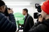 Green Party co-leader Jonathan Pedneault walks out the door after holding a press conference in Montreal on Wednesday, April 16, 2025. THE CANADIAN PRESS/Christopher Katsarov