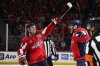 Washington Capitals left wing Alex Ovechkin (8), right, celebrates his goal with defenseman John Carlson, left, in the first period of Game 5 of a first-round NHL hockey playoff series against the Montreal Canadiens, Wednesday, April 30, 2025, in Washington. (AP Photo/Nick Wass)