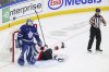 Toronto Maple Leafs goaltender Anthony Stolarz (41) looks toward the referee after an altercation Ottawa Senators centre Ridly Greig (71) during second period NHL playoff action in Toronto on Tuesday, April 22, 2025. THE CANADIAN PRESS/Nick Iwanyshyn