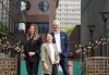 Diana Matheson, centre, former Canadian soccer player and CEO of Project 8 behind the creation of the Canadian Women's Professional Soccer League is flanked by co-founders Isabele Chevalier, left and Jean-Francois Crevier in Montreal on May 27, 2024. THE CANADIAN PRESS/Christinne Muschi