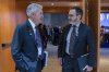 Federal Reserve board chairman Jerome Powell, left, speaks with IMF Economic Counsellor and Research Department Director Pierre-Olivier Gourinchas as they arrive for the plenary of the International Monetary and Financial Committee (IMFC) meeting, during the World Bank/IMF Spring Meetings at the International Monetary Fund (IMF) headquarters in Washington, Friday, April 25, 2025. (AP Photo/Jose Luis Magana)