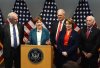 U.S. Senator Jeanne Shaheen speaks along with Sen. Tim Kaine, left, Sen. Kevin Cramer, Sen. Amy Klobuchar, and Sen. Peter Welch, at a news conference at the U.S. Embassy in Ottawa, during a bilateral delegation to Canada, on May 23, 2025. THE CANADIAN PRESS/Justin Tang
