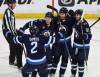 THE CANADIAN PRESS/John Woods
                                Winnipeg Jets&rsquo; Dylan DeMelo (2), Vladislav Namestnikov (7), Gabriel Vilardi (13) and Kyle Connor (81) celebrate DeMelo&rsquo;s goal against the St. Louis Blues in the second period of the Jets 5-3 win in Winnipeg on Wednesday.