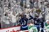 Winnipeg Jets' Gabriel Vilardi (13) celebrates his goal against the Dallas Stars with Nikolaj Ehlers (27) and Kyle Connor (81) during first period NHL playoff action in Winnipeg, Friday May 9, 2025. THE CANADIAN PRESS/Fred Greenslade