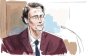Carter Hart is shown in this courtroom sketch in London, Ont., on Thursday, May 29, 2025. THE CANADIAN PRESS/Alexandra Newbould