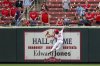 St. Louis Cardinals' Alec Burleson is unable to catch a home run ball hit by Kansas City Royals' Jonathan India during the first inning in the first baseball game of a doubleheader, Thursday, June 5, 2025, in St. Louis. (AP Photo/Scott Kane)