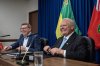 Premier of Saskatchewan Scott Moe, left, and Premier of Ontario Doug Ford during a media event to sign a Memorandum of Understanding in Saskatoon on Sunday, June 1, 2025. THE CANADIAN PRESS/Liam Richards