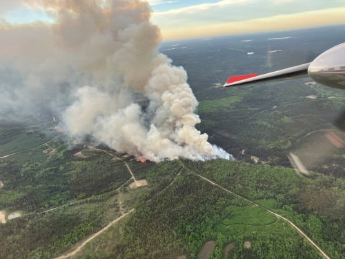 The Kiskatinaw River wildfire burns south of Dawson Creek, B.C., in this Wednesday, May 28, 2025, handout photo. THE CANADIAN PRESS/HO, B.C. Wildfire Service *MANDATORY CREDIT*