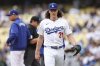 FILE - Los Angeles Dodgers pitcher Tyler Glasnow (31) exits during the second inning of a baseball game against the Pittsburgh Pirates in Los Angeles, Sunday, April 27, 2025. (AP Photo/Jessie Alcheh, File)