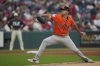 Houston Astros' Colton Gordon pitches in the first inning of a baseball game against the Cleveland Guardians in Cleveland, Friday, June 6, 2025. (AP Photo/Sue Ogrocki)